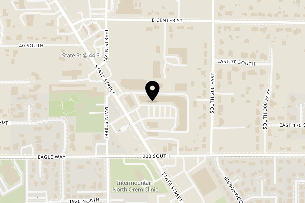 Map showing the location of Leilani's Polynesian Place on 135 S State St #8 in Lindon